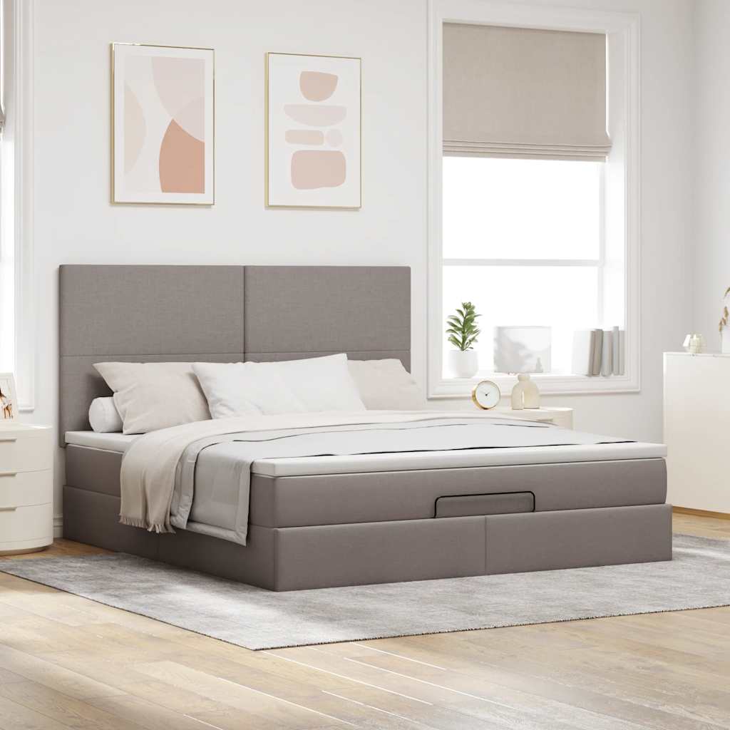 Otomanski krevet s madracem i LED smeđesivi 180x200 cm tkanine