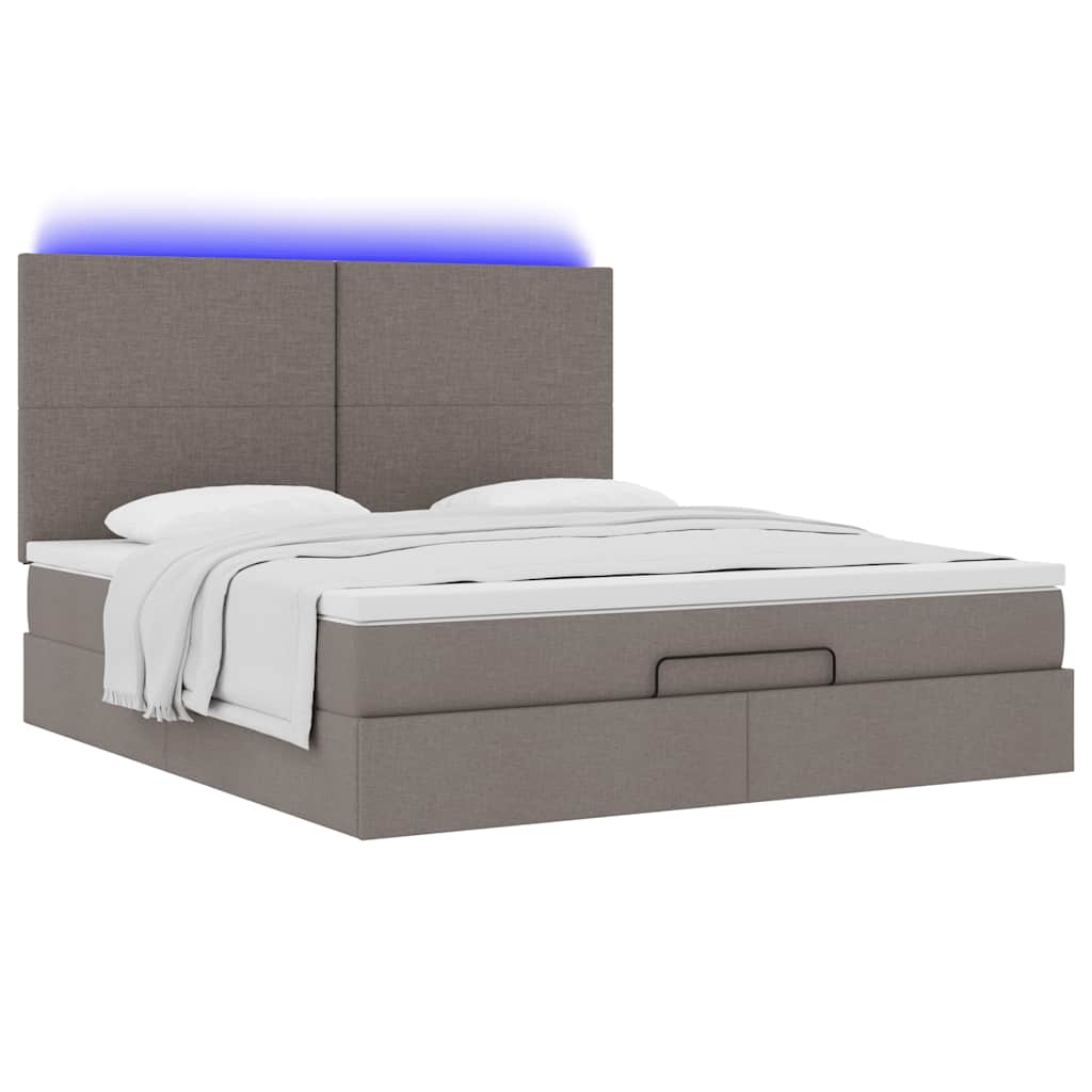 Otomanski krevet s madracem i LED smeđesivi 180x200 cm tkanine