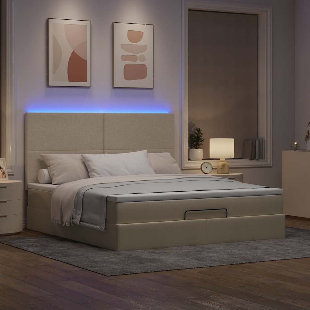 Otomanski krevet s madracem i LED krem 180x200cm od tkanine