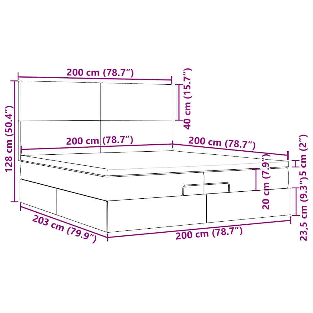Otomanski okvir kreveta s madracima tamnosivi 200x200cm tkanine