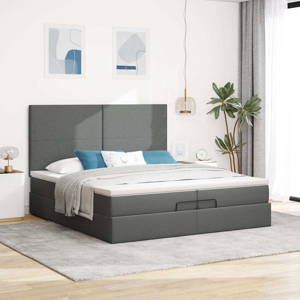 Otomanski okvir kreveta s madracima tamnosivi 200x200cm tkanine