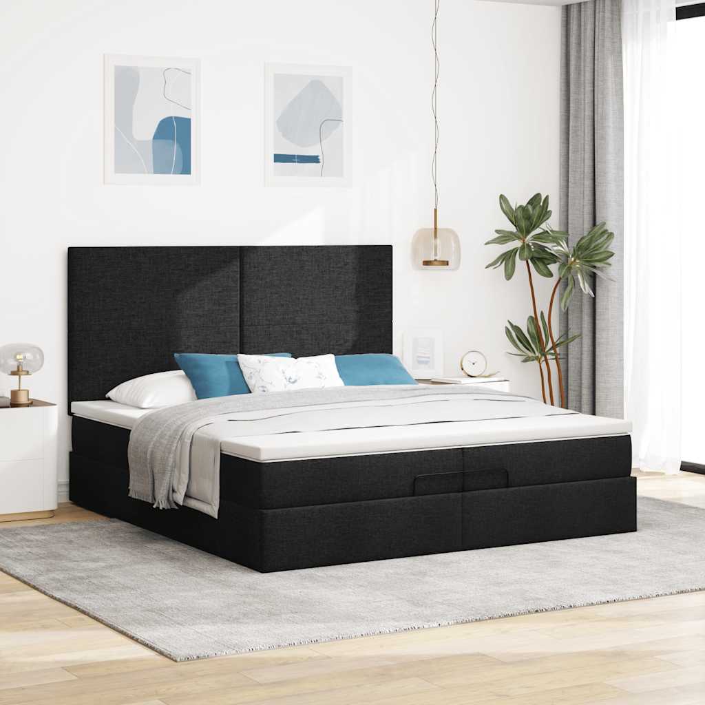 Otomanski okvir kreveta s madracima crni 200x200cm od tkanine