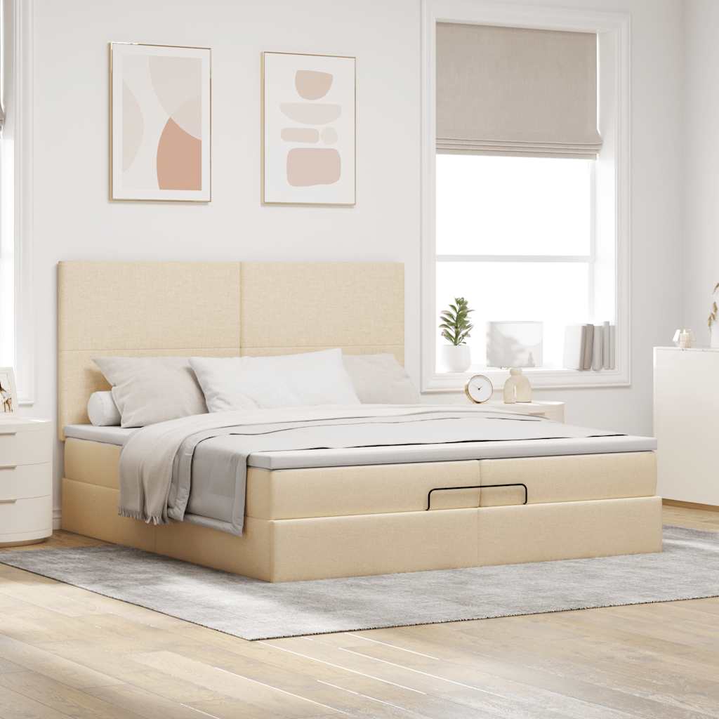 Otomanski okvir kreveta s madracima krem 200x200cm od tkanine