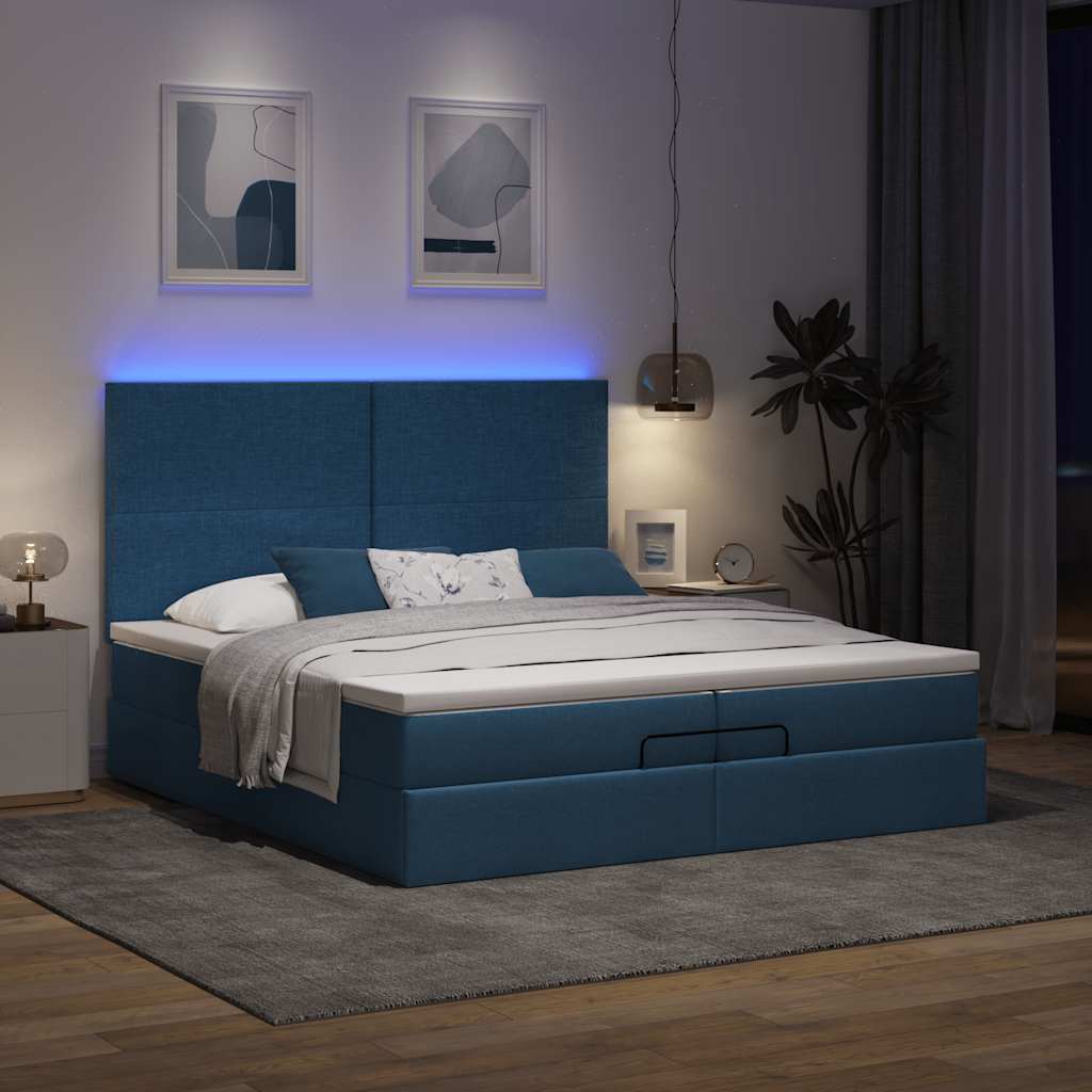 Otomanski okvir kreveta s madracima plavi 200x200cm tkanine