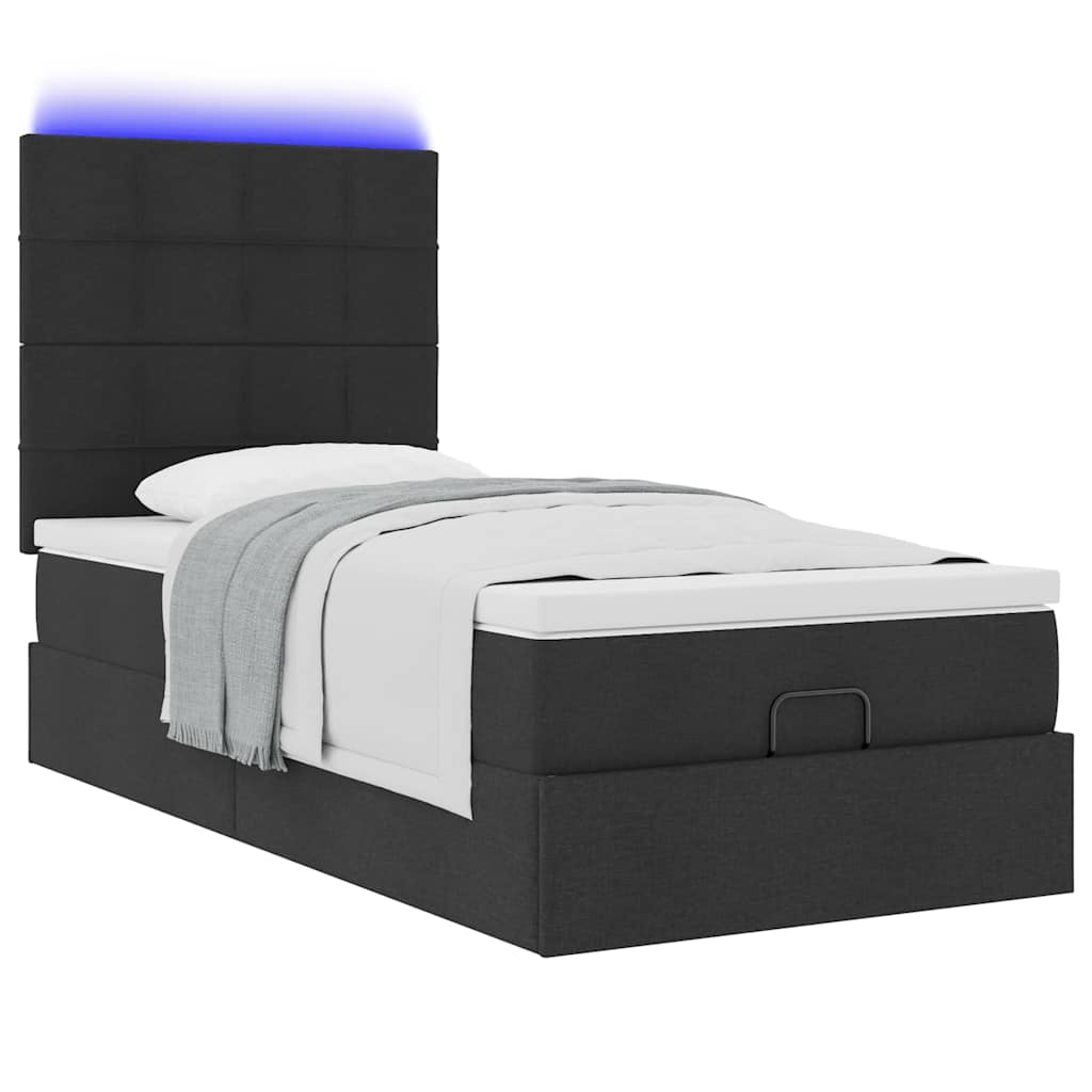Otomanski okvir kreveta s madraca crni 90x190cm od tkanine