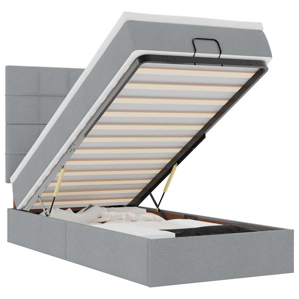 Otomanski krevet s madracem&LED svijetlosivi 90x200 cm tkanine