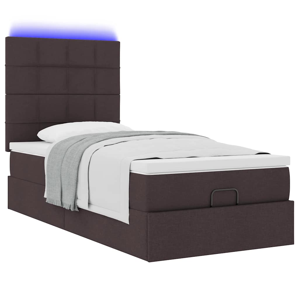 Otomanski krevet s madracem i LED tamnosmeđi 90x200 cm tkanine