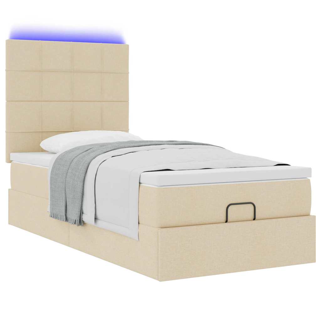 Otomanski krevet s madracem i LED krem 90x200 cm tkanine