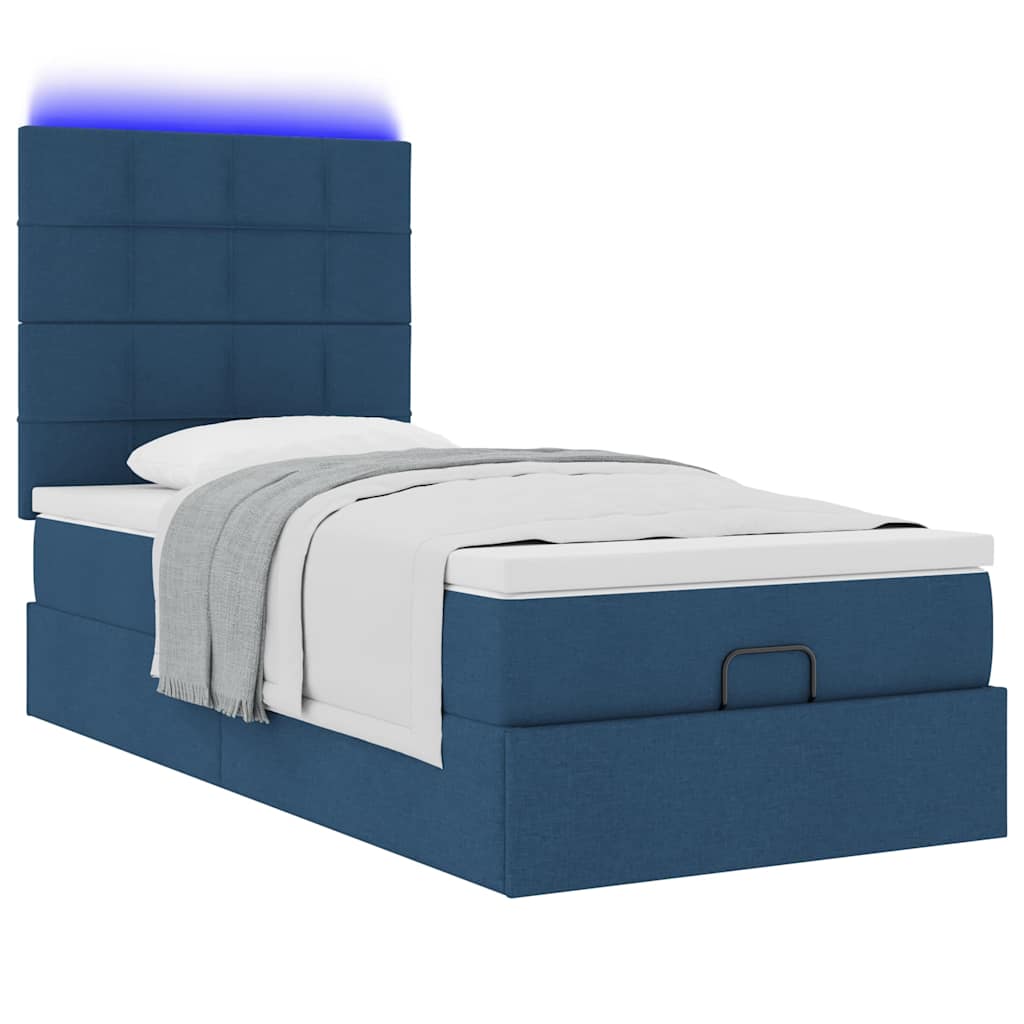 Otomanski krevet s madracem i LED plavi 90x200 cm tkanine