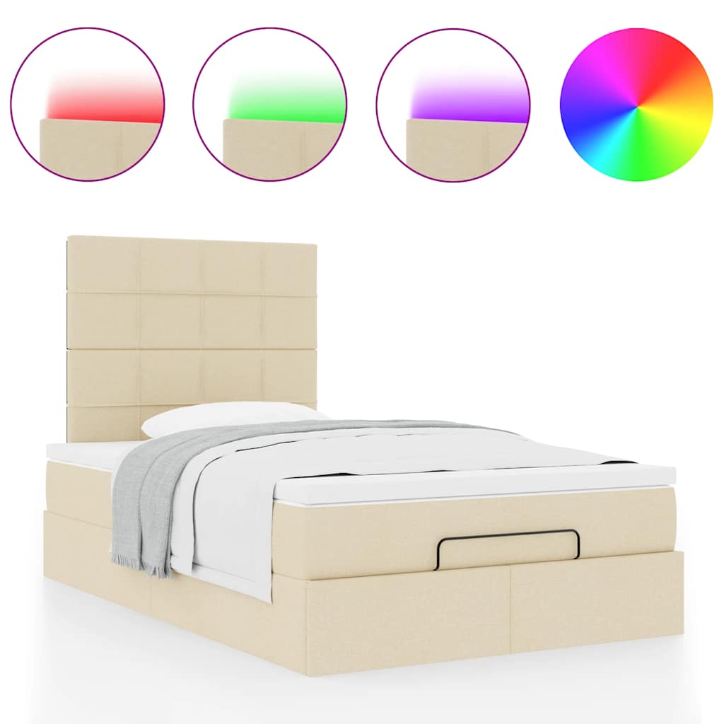 Otomanski krevet madracem i LED krem 120x190 cm tkanina