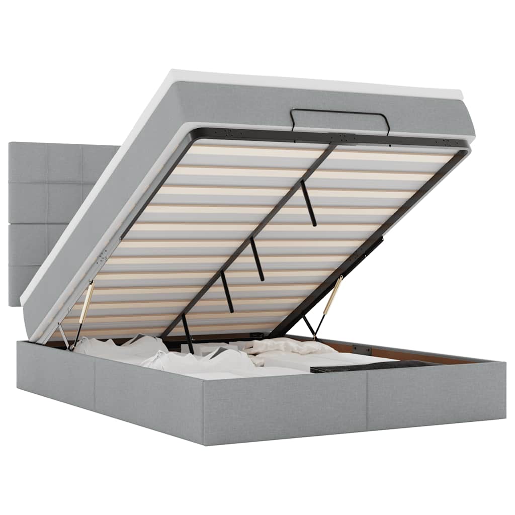 Otomanski krevet s madracem&LED svijetlosivi 140x190 cm tkanine