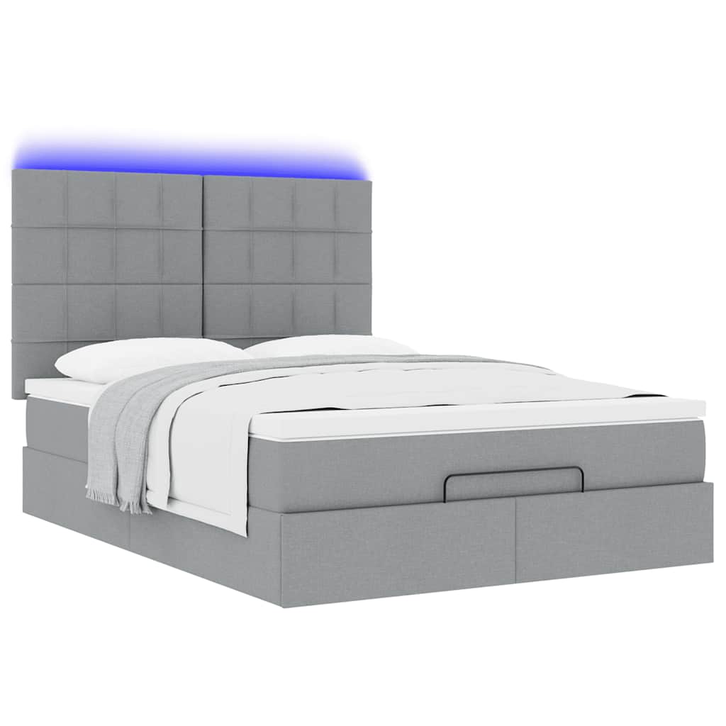 Otomanski krevet s madracem&LED svijetlosivi 140x190 cm tkanine