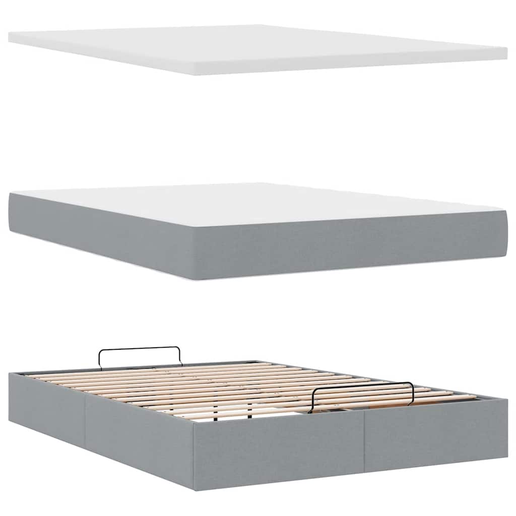 Otomanski krevet s madracem&LED svijetlosivi 140x190 cm tkanine