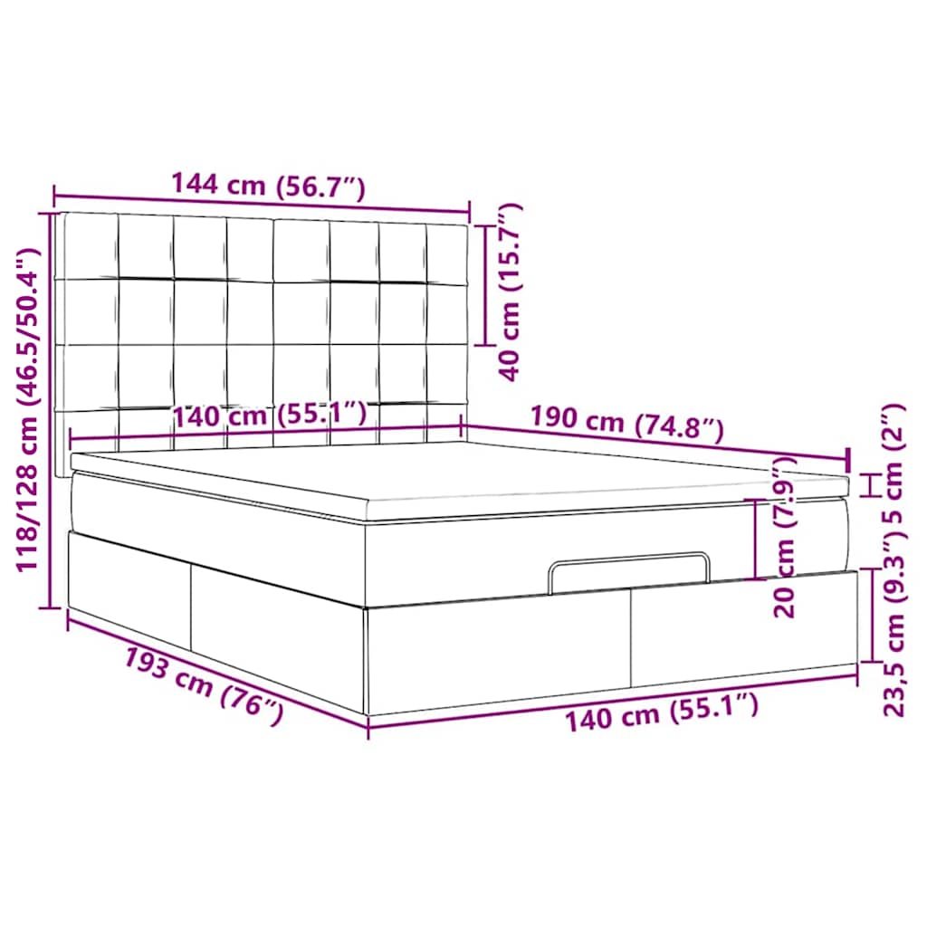 Otomanski krevet s madracem i LED tamnosivi 140x190 cm tkanine
