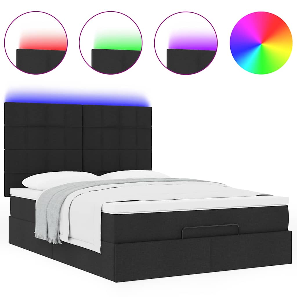 Otomanski krevet s madracem i LED crni 140x190 cm tkanine