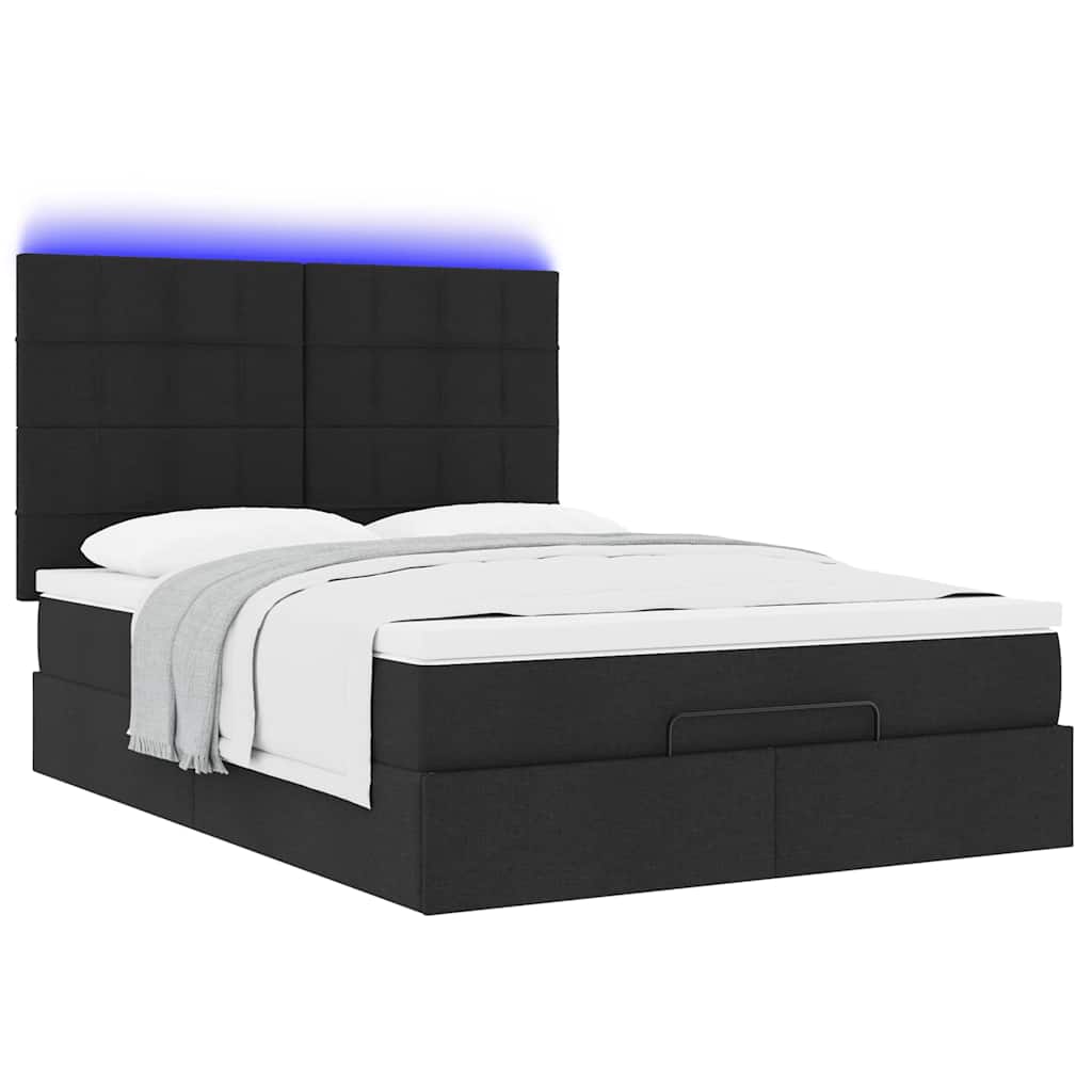 Otomanski krevet s madracem i LED crni 140x190 cm tkanine
