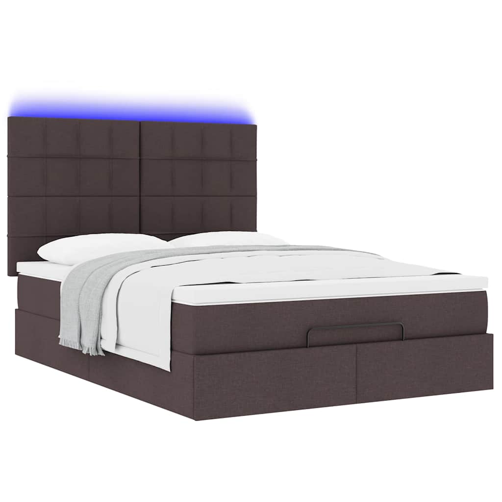 Otomanski krevet s madracem i LED tamnosmeđi 140x190 cm tkanine