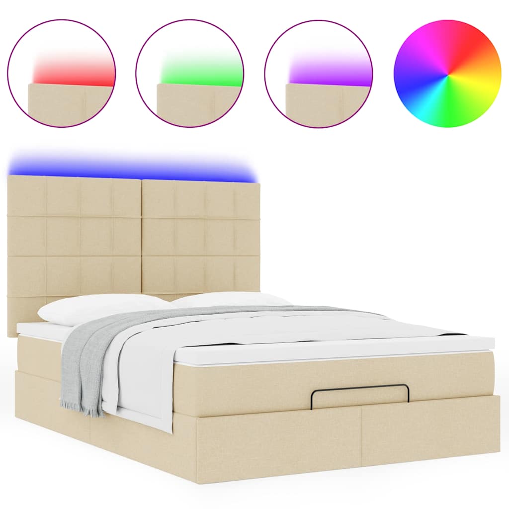 Otomanski krevet s madracem i LED krem 140x190 cm tkanine