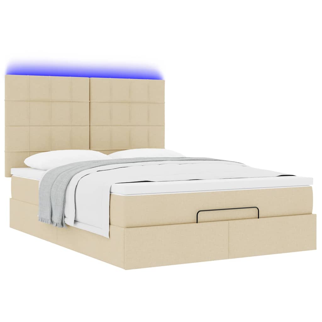 Otomanski krevet s madracem i LED krem 140x190 cm tkanine