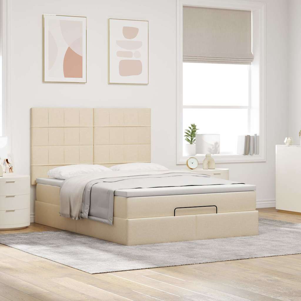 Otomanski krevet s madracem i LED krem 140x200 cm tkanine