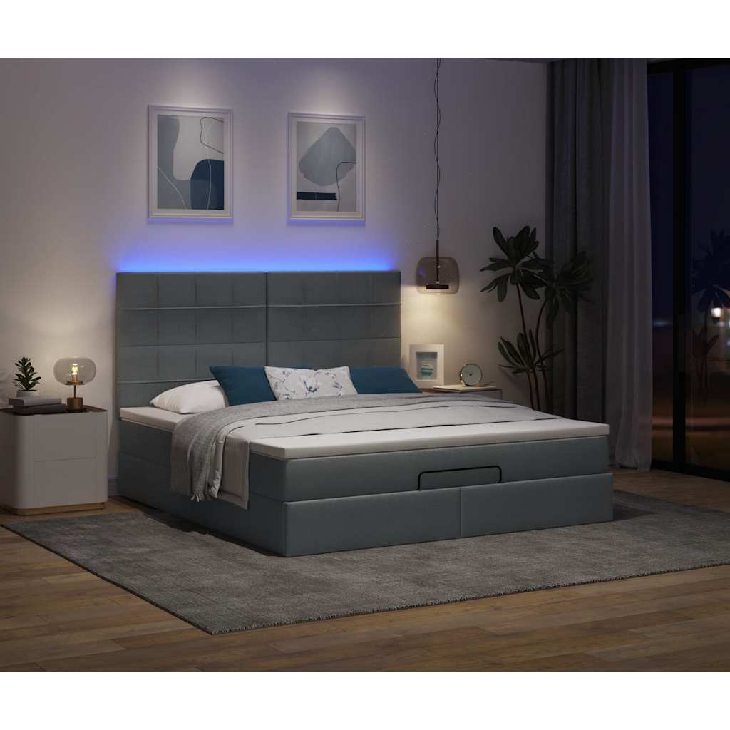 Otomanski krevet s madracem i LED tamnosivi 160x200cm tkanine
