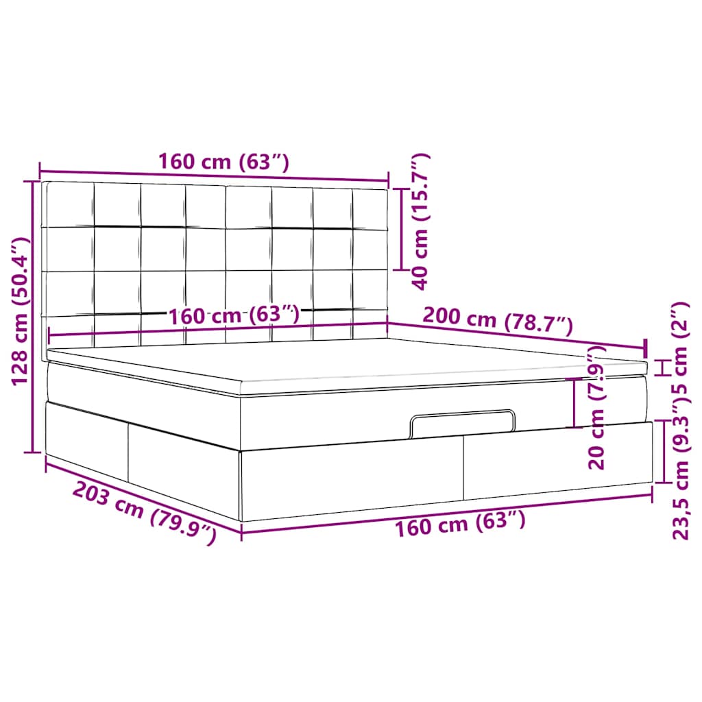 Otomanski krevet s madracem i LED crni 160x200cm tkanine