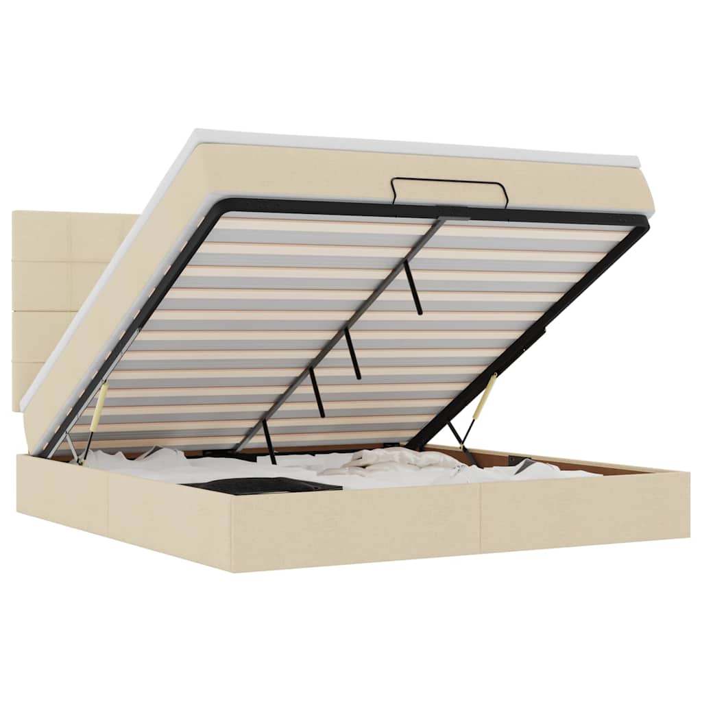 Otomanski krevet s madracem i LED krem 160x200cm tkanine