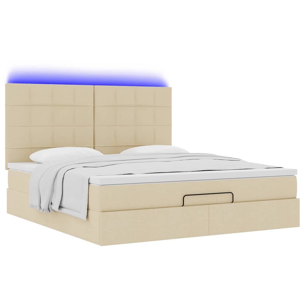 Otomanski krevet s madracem i LED krem 160x200cm tkanine