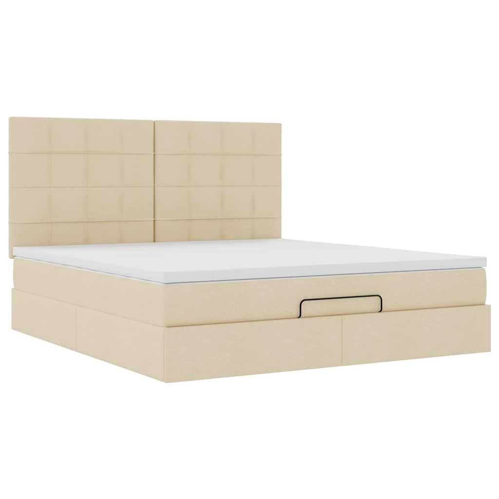 Otomanski krevet s madracem i LED krem 160x200cm tkanine