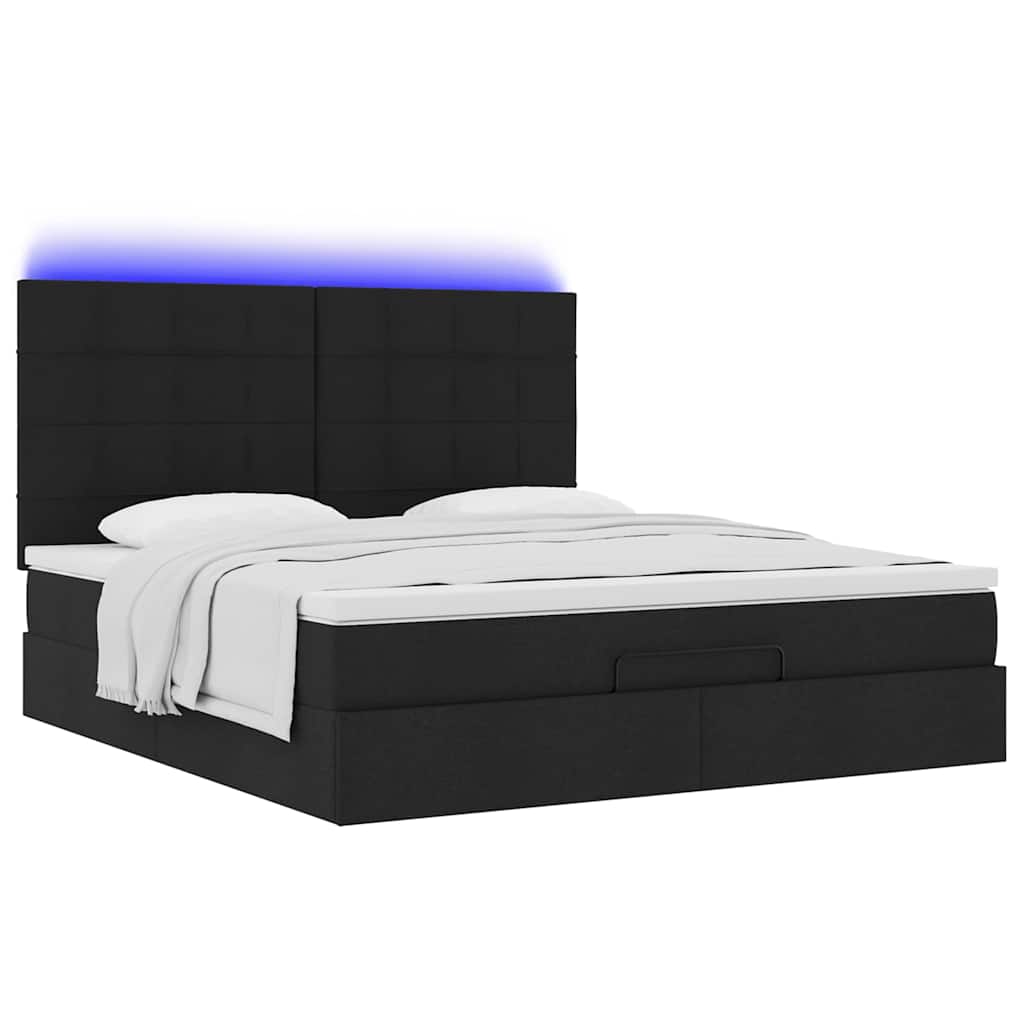 Otomanski krevet s madracem i LED crni 180x200cm od tkanine