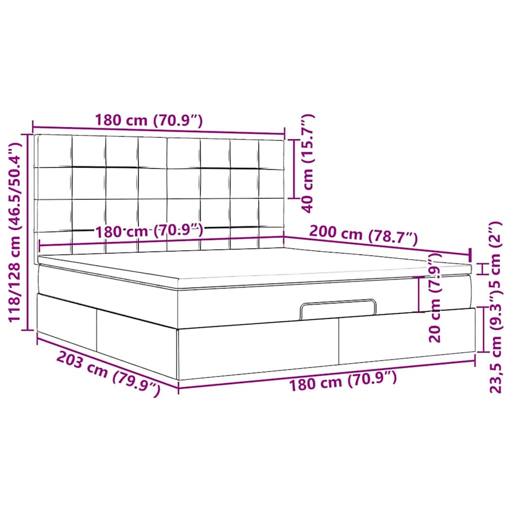 Otomanski krevet s madracem i LED smeđesivi 180x200 cm tkanine