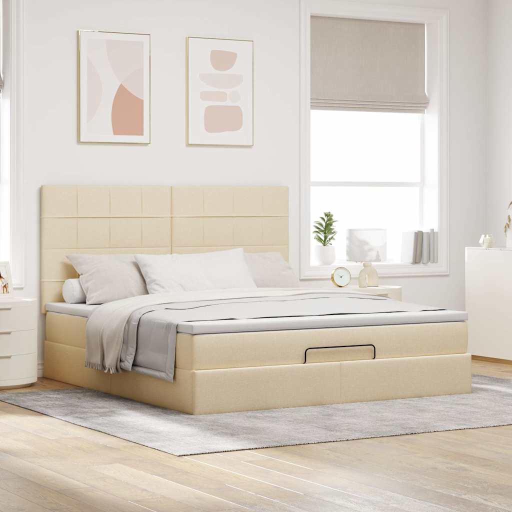 Otomanski krevet s madracem i LED krem 180x200cm od tkanine