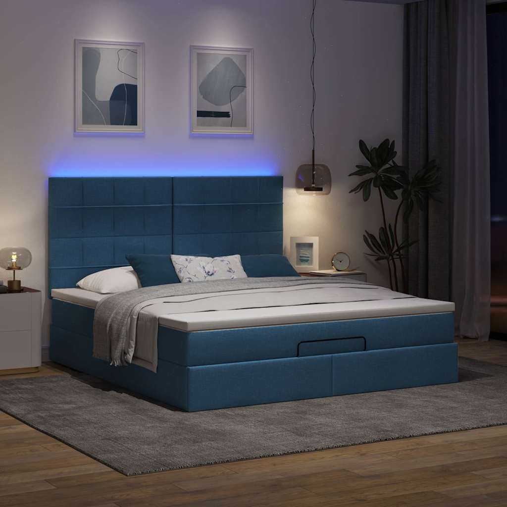 Otomanski krevet s madracem i LED plavi 180x200cm od tkanine
