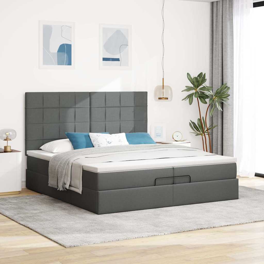 Otomanski okvir kreveta s madracima tamnosivi 200x200cm tkanine