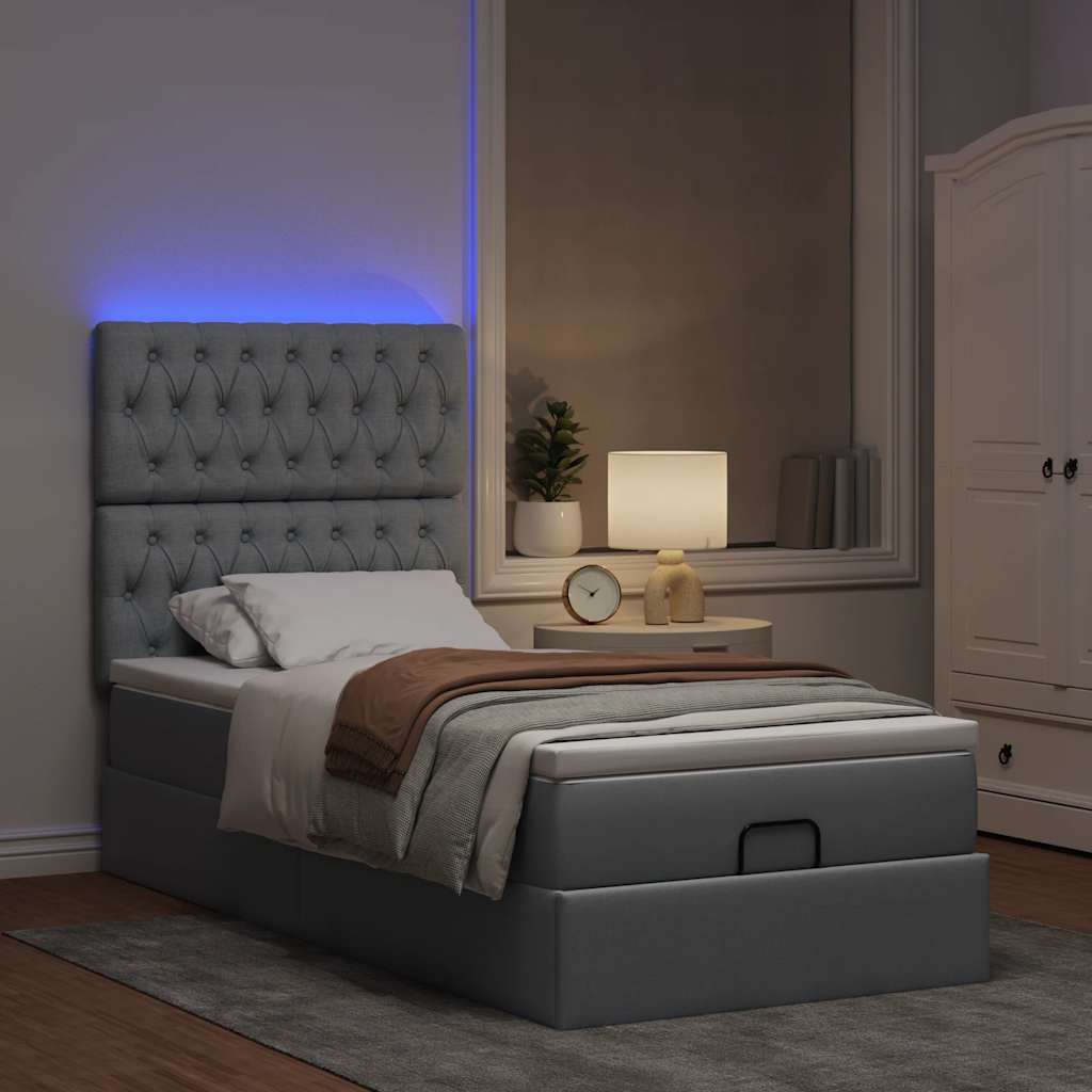 Otomanski krevet s madracem i LED svijetlosiva 80x200cm tkanina