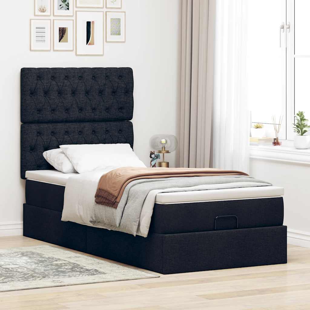 Otomanski krevet s madracem i LED crna 80x200cm tkanina