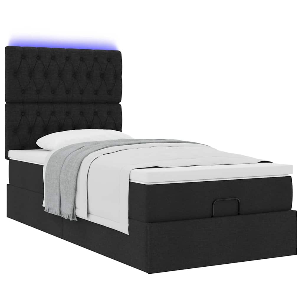 Otomanski krevet s madracem i LED crna 80x200cm tkanina