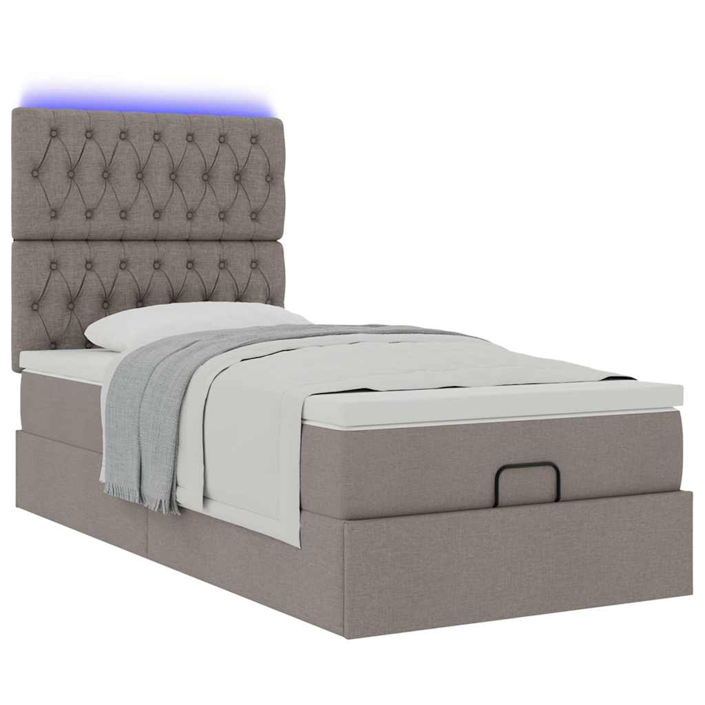 Otomanski krevet s madracem i LED smeđesivi 90x200 cm tkanine