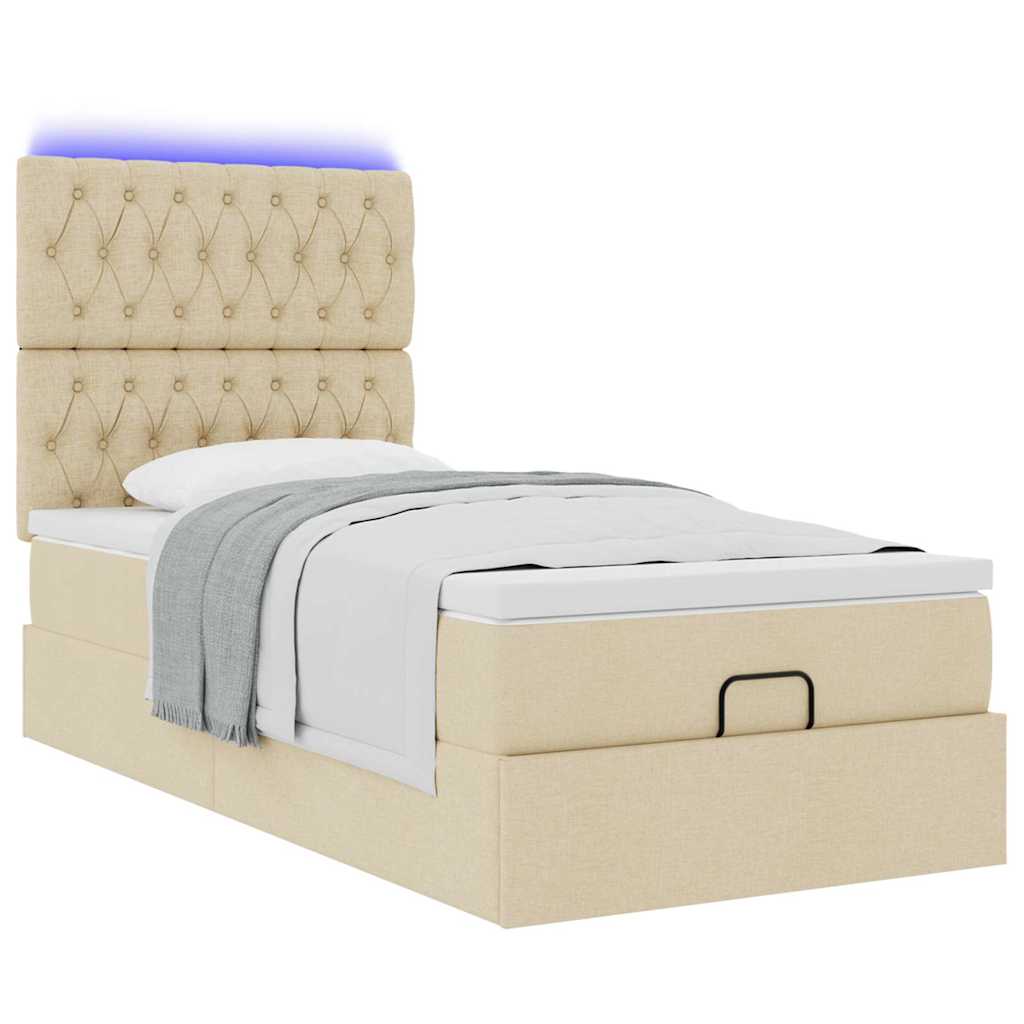 Otomanski krevet s madracem i LED krem 90x200 cm tkanine