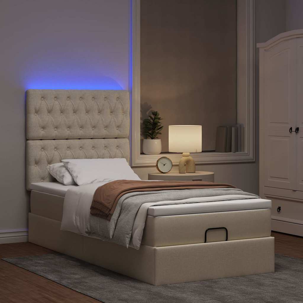 Otomanski okvir kreveta s madraca krem 100x200cm od tkanine