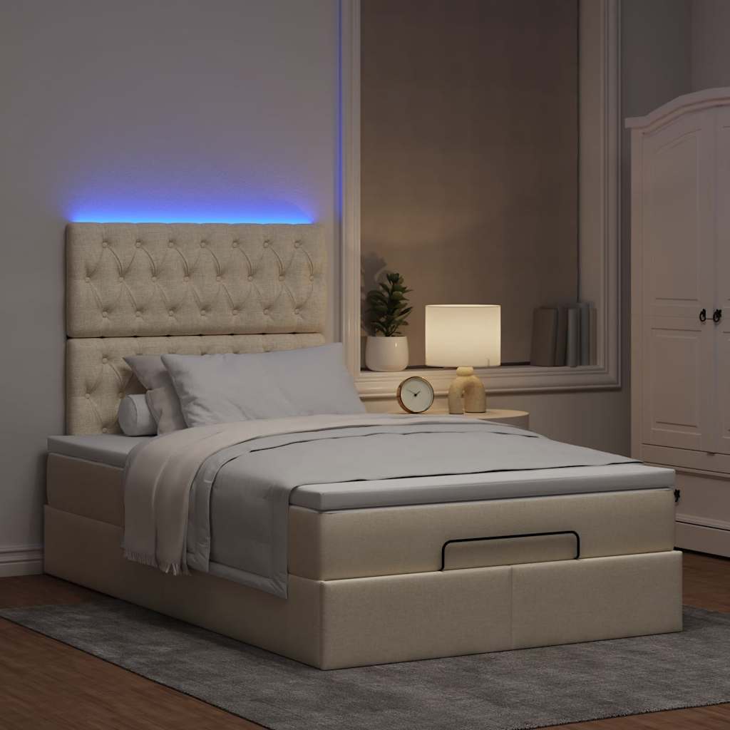 Otomanski krevet madracem i LED krem 120x190 cm tkanina