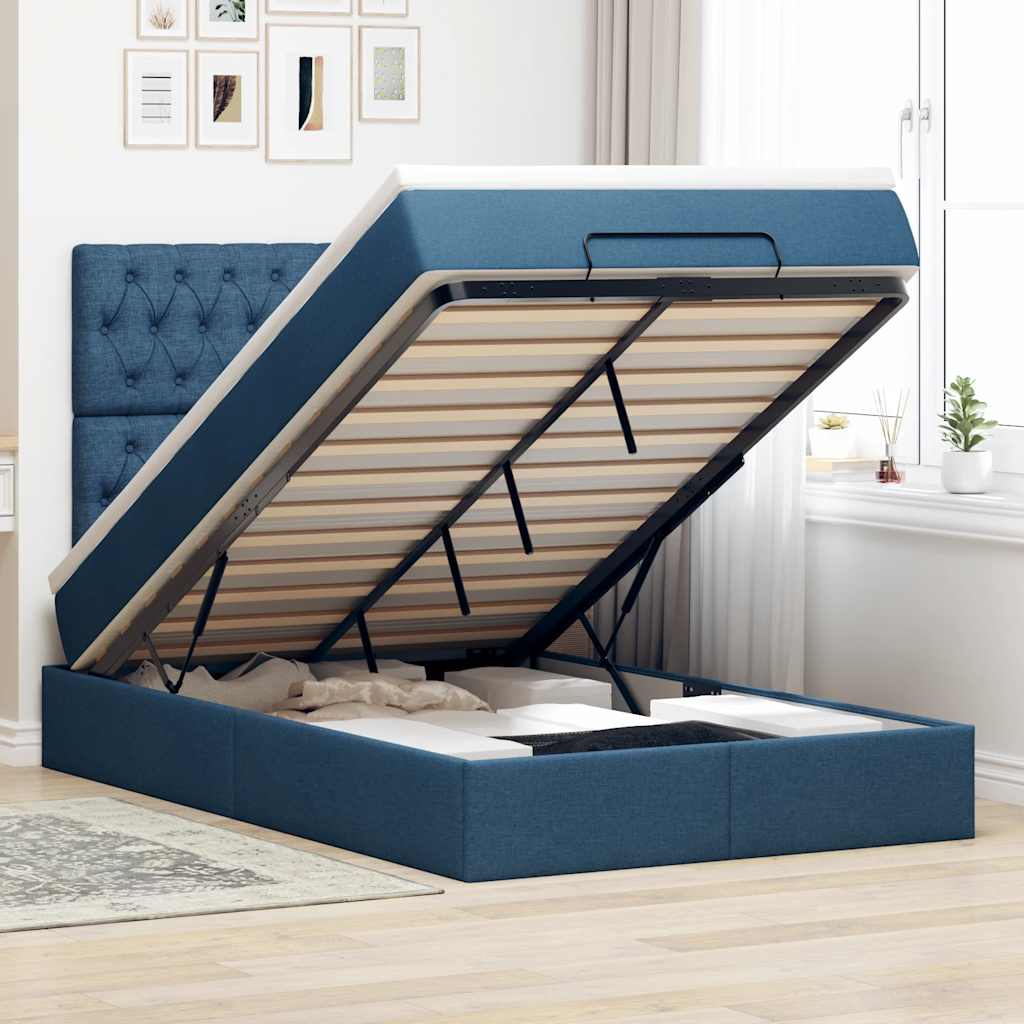 Otomanski krevet madracem i LED plava 120x190 cm tkanina