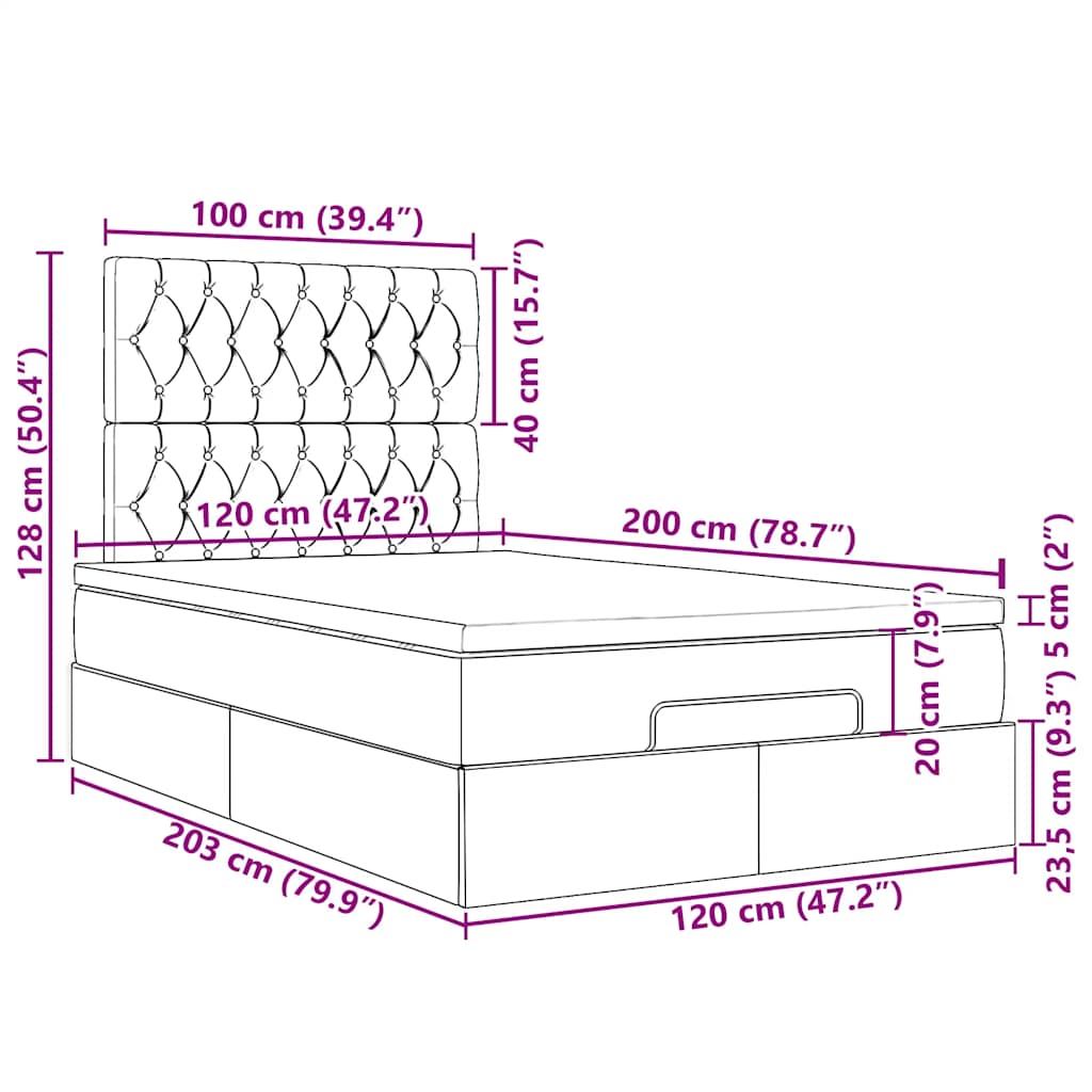 Otomanski okvir kreveta s madraca krem 120x200cm od tkanine
