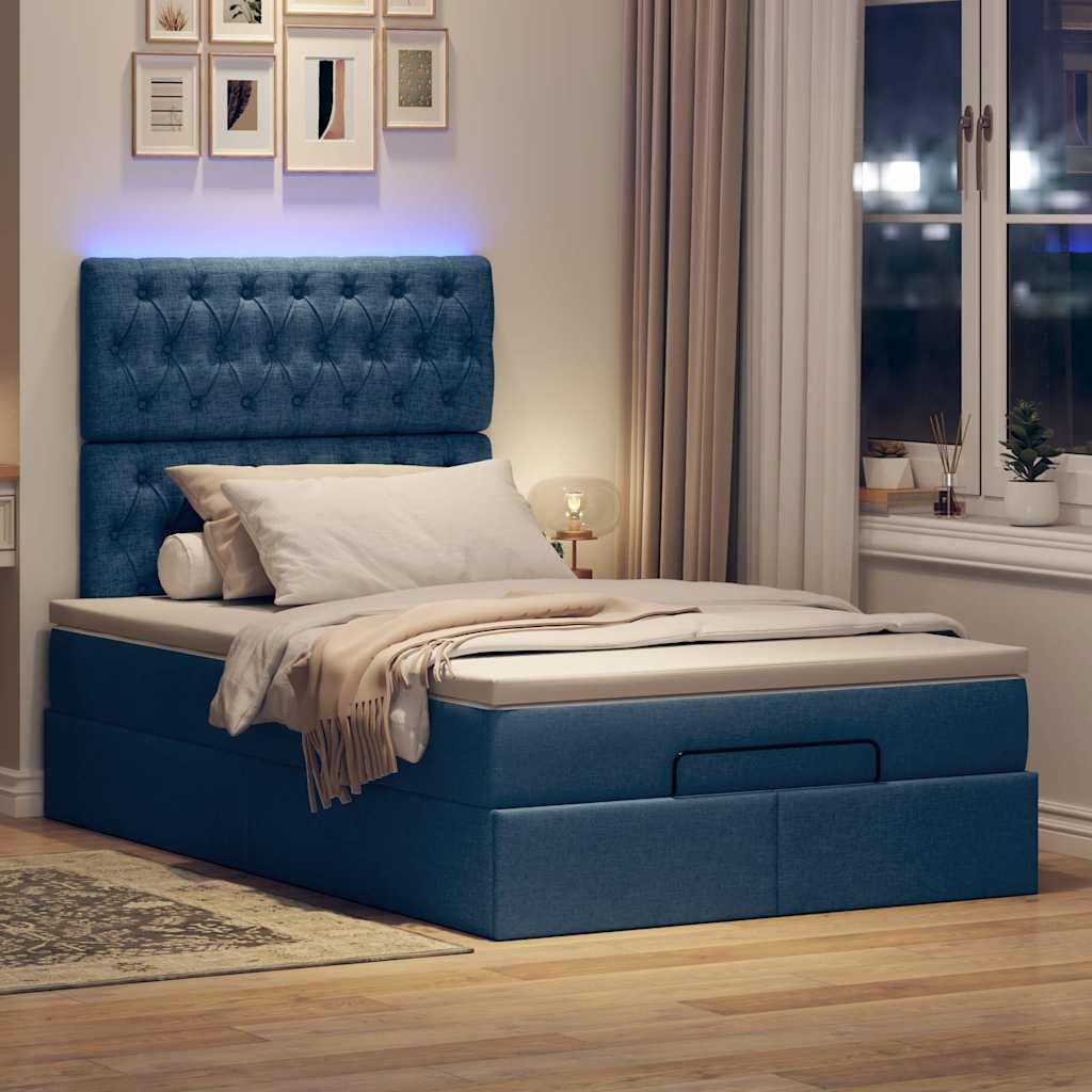 Otomanski krevet s madracem i LED plavi 120x200 cm tkanine