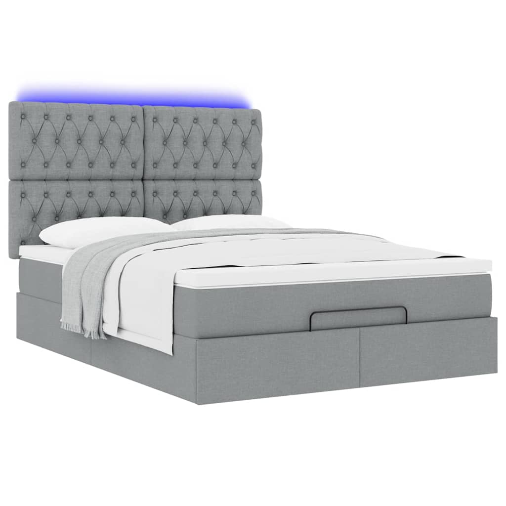 Otomanski krevet s madracem&LED svijetlosivi 140x190 cm tkanine