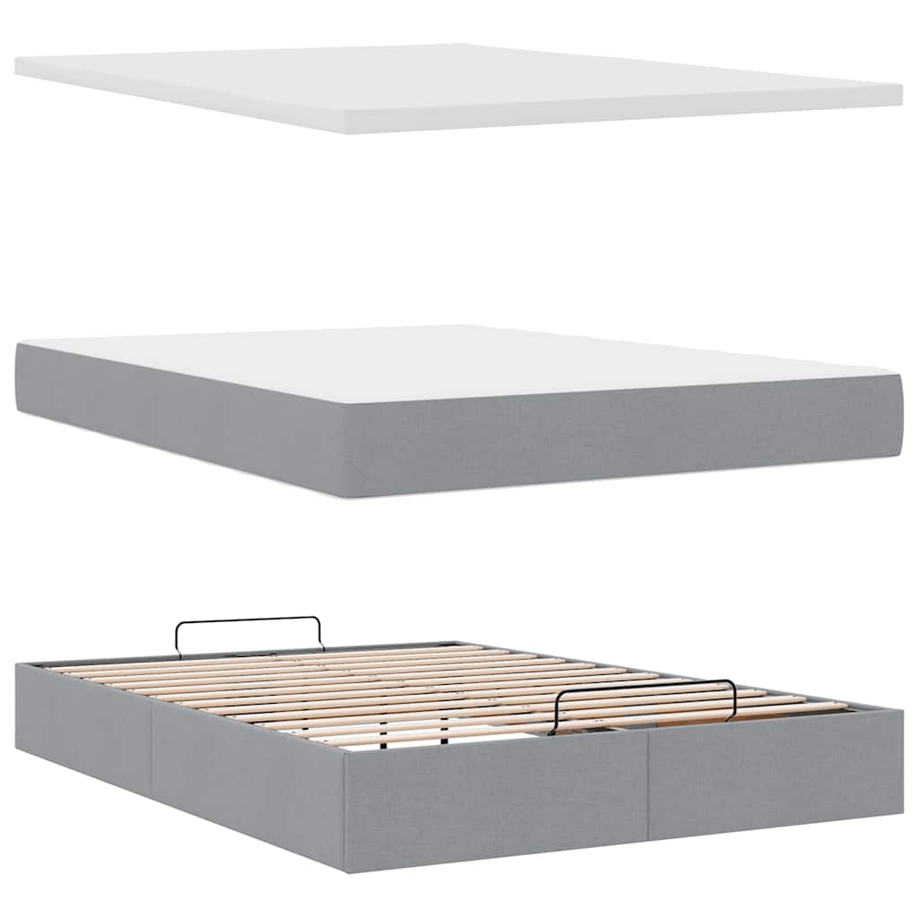 Otomanski krevet s madracem&LED svijetlosivi 140x190 cm tkanine