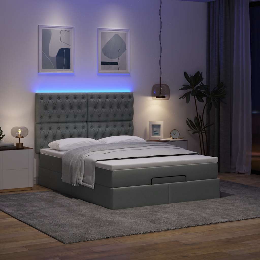 Otomanski krevet s madracem i LED tamnosivi 140x190 cm tkanine