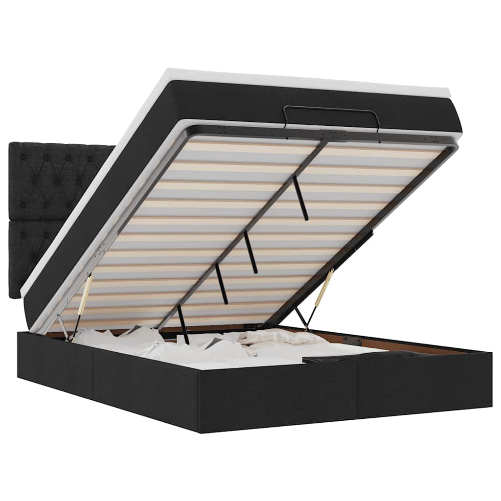 Otomanski krevet s madracem i LED crni 140x190 cm tkanine