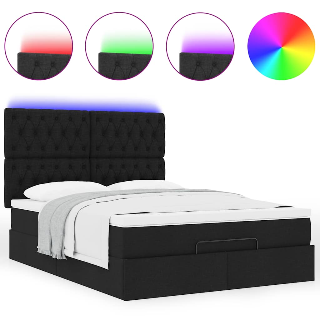 Otomanski krevet s madracem i LED crni 140x190 cm tkanine
