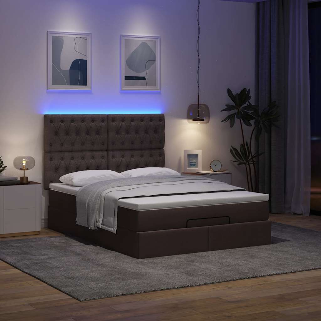 Otomanski krevet s madracem i LED tamnosmeđi 140x190 cm tkanine